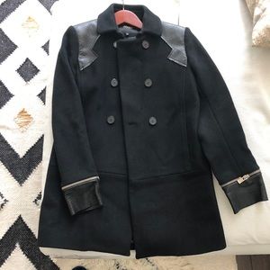Maje Black wool leather accented coat